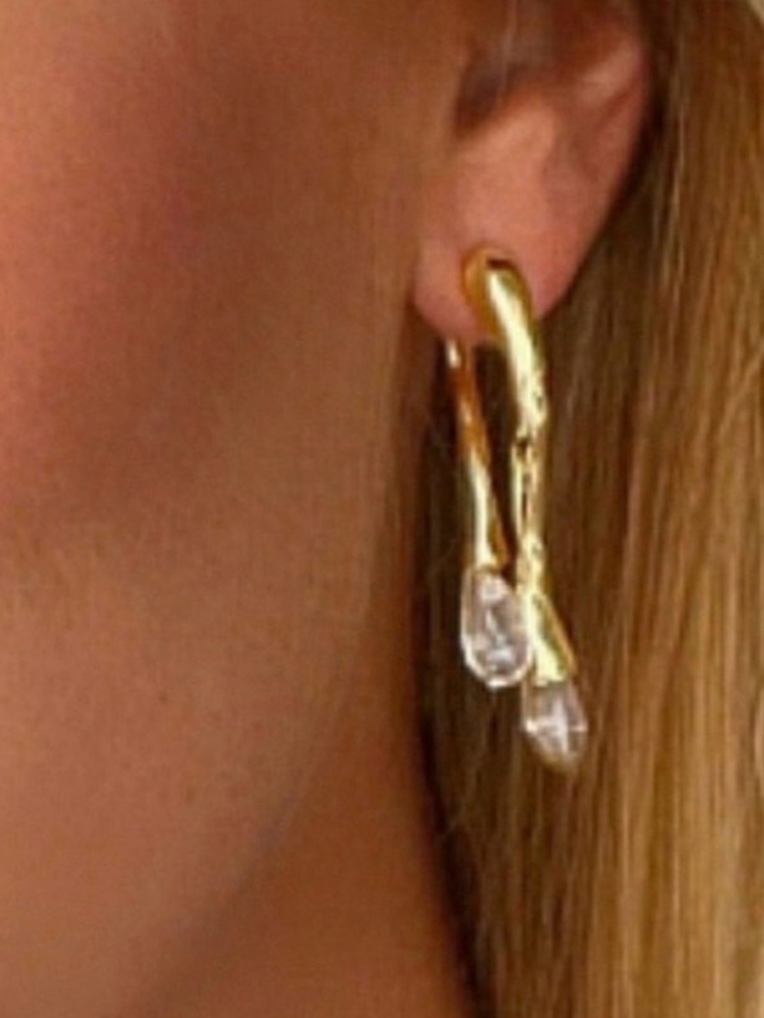 New Front Back Double Drop Drippy Earrings Clear Lucite Gold Jl10